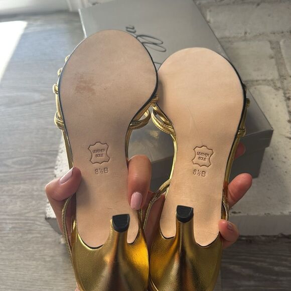 Ragazza Helena Sandal Kitten Heels Slingback Gold Metal Rhinestones Size 8.5 - Picture 4 of 6